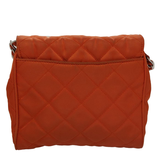 PRADA Chain Quilted Shoulder Bag Nylon Orange Silver Auth 104331 - Picture 3 of 16